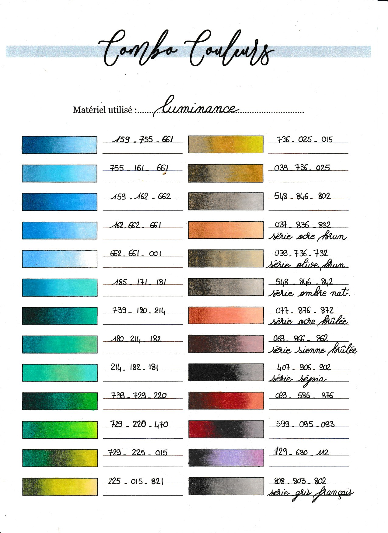 Nuancier Combo Couleurs Luminance de Caran d'ache 1