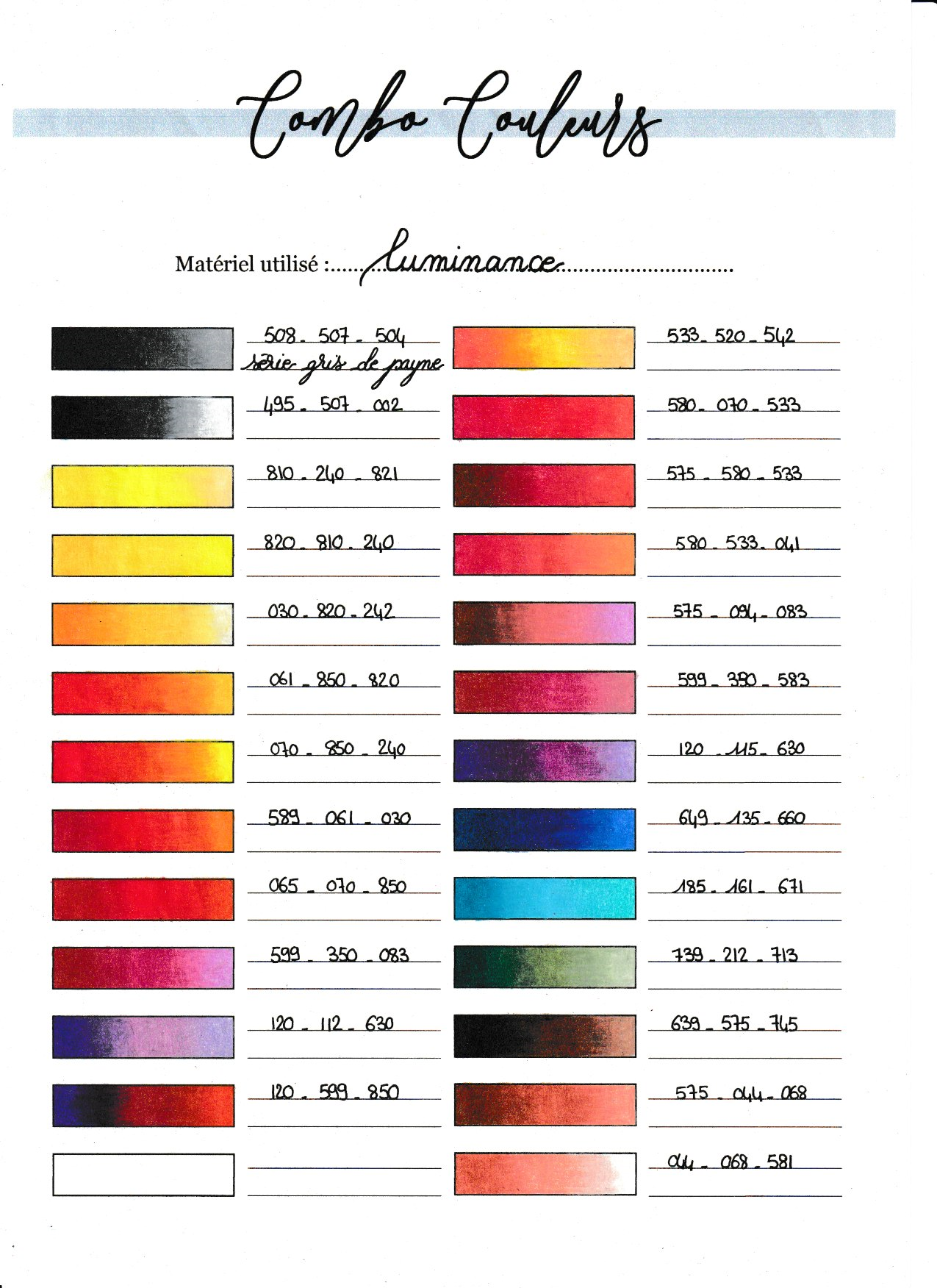 Nuancier Combo Couleurs Luminance de Caran d'ache 2