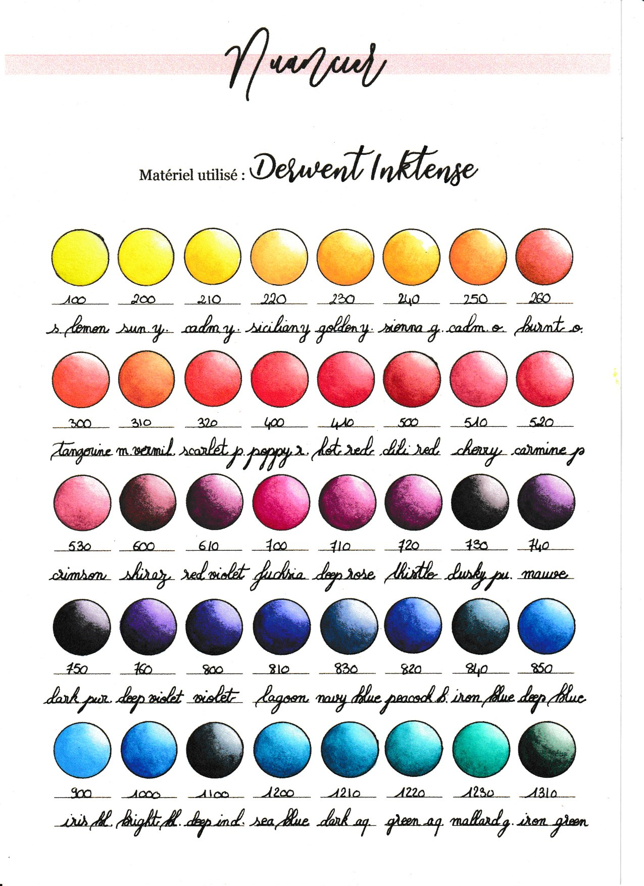 Nuancier Derwent Inktense 1