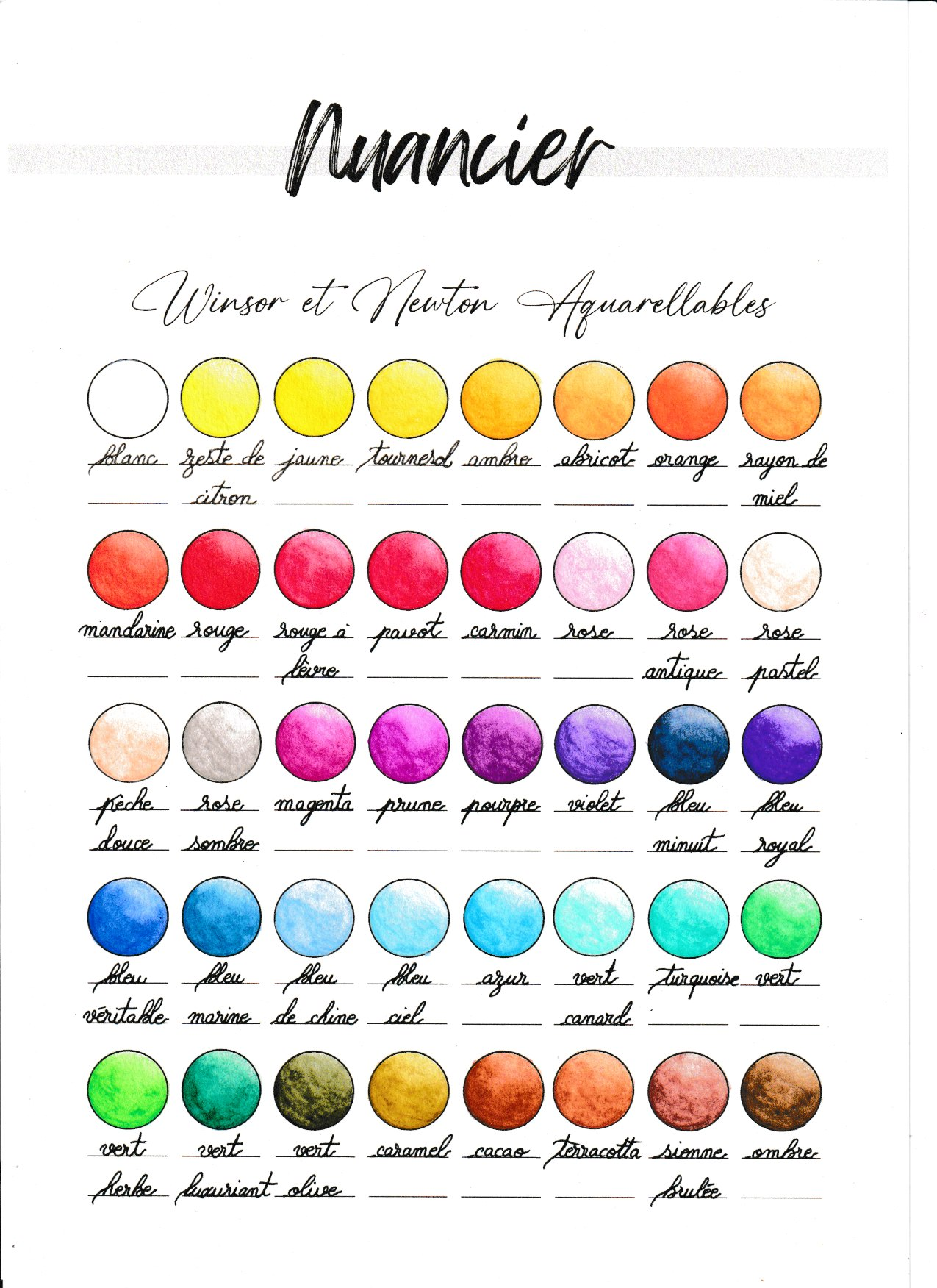 Nuancier Winsor et Newton aquarellables 1
