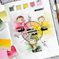 Art Journal roue des couleurs fleurie avec l'art en ciel de christelle